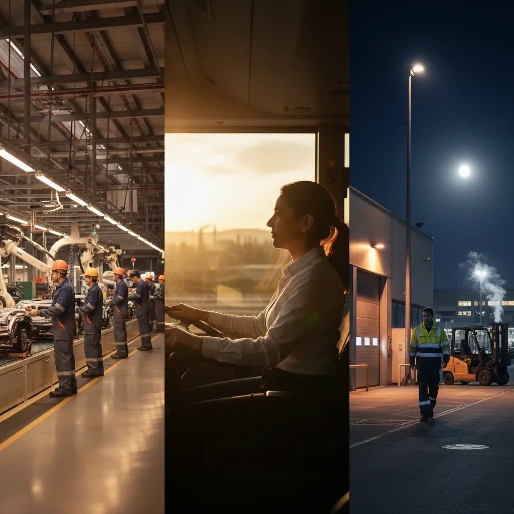 Diverse Italian workers in manufacturing and transport sectors representing grueling-work pension eligibility categories