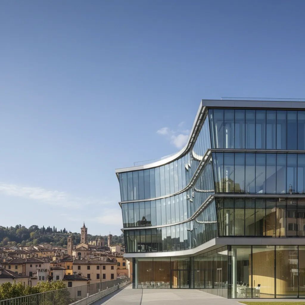 Modern Italian bank building representing BPER and Popolare di Sondrio merger in Northern Italy