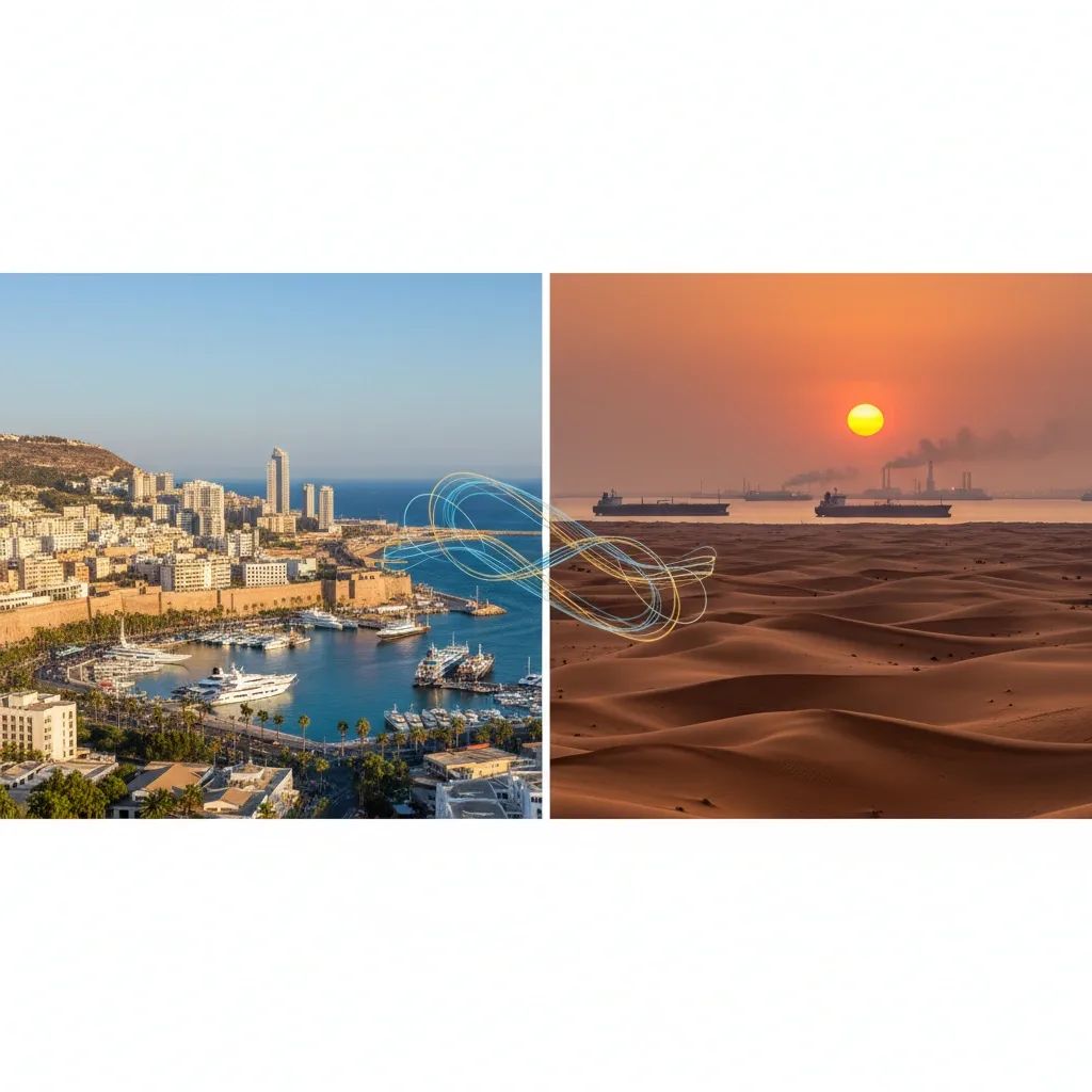 Split landscape showing Italy and Middle East regions representing geopolitical crisis impact