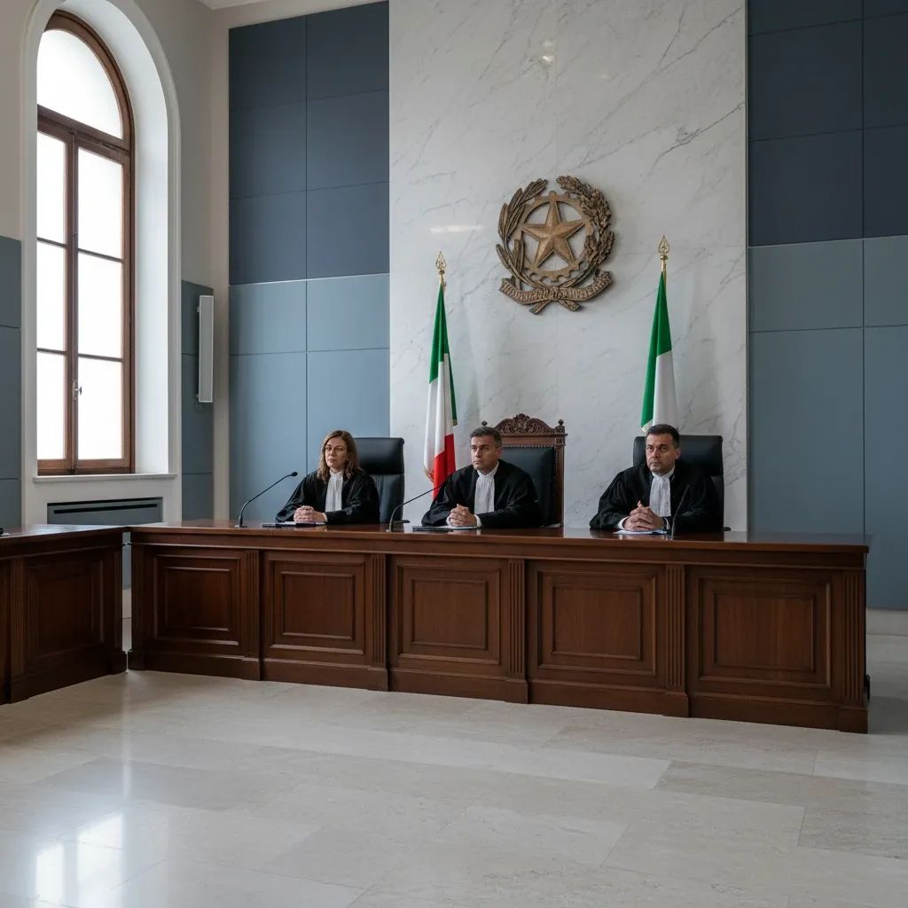 Italian courtroom interior representing judicial reform and referendum debate