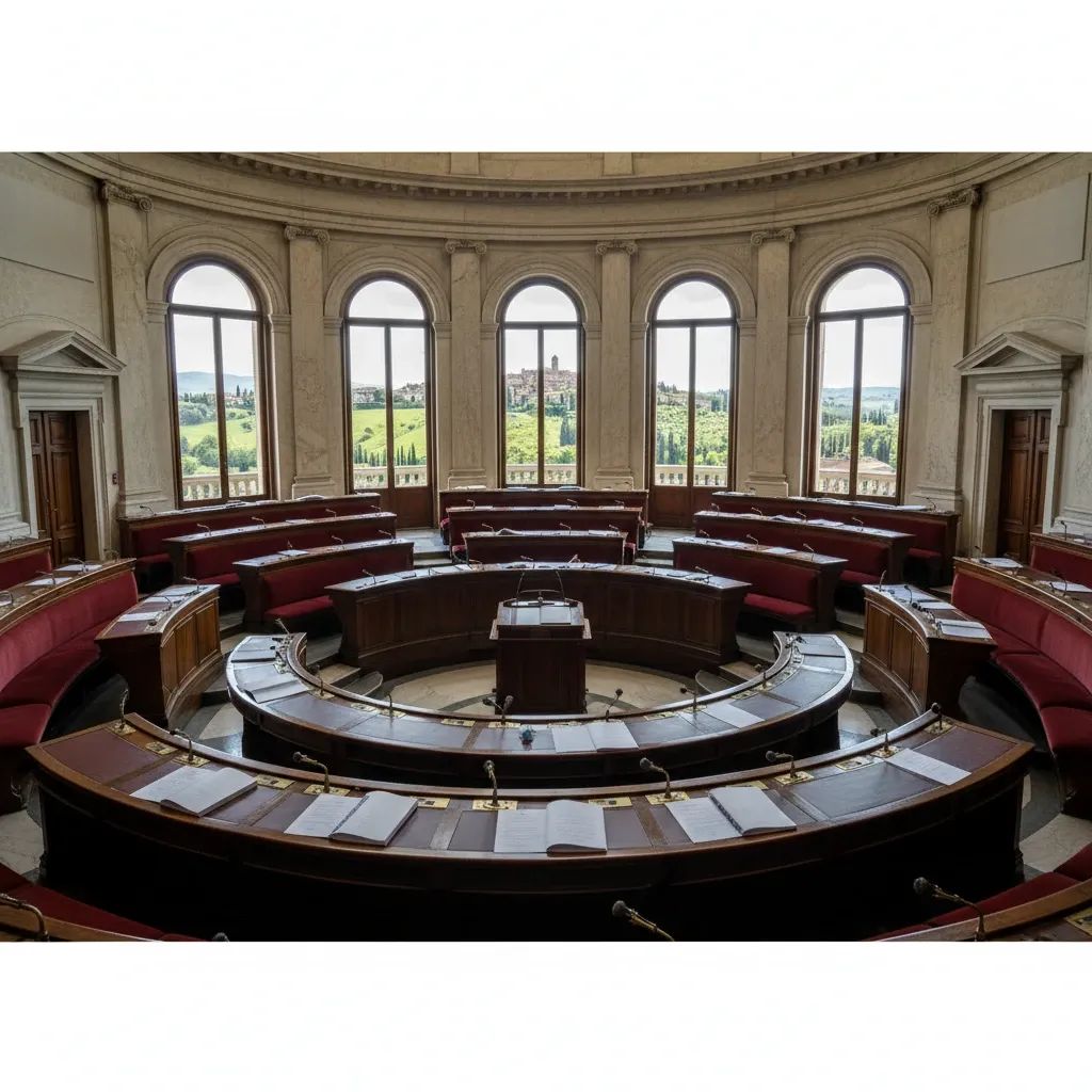 Italian parliament building interior representing legislative debate on horse protection law