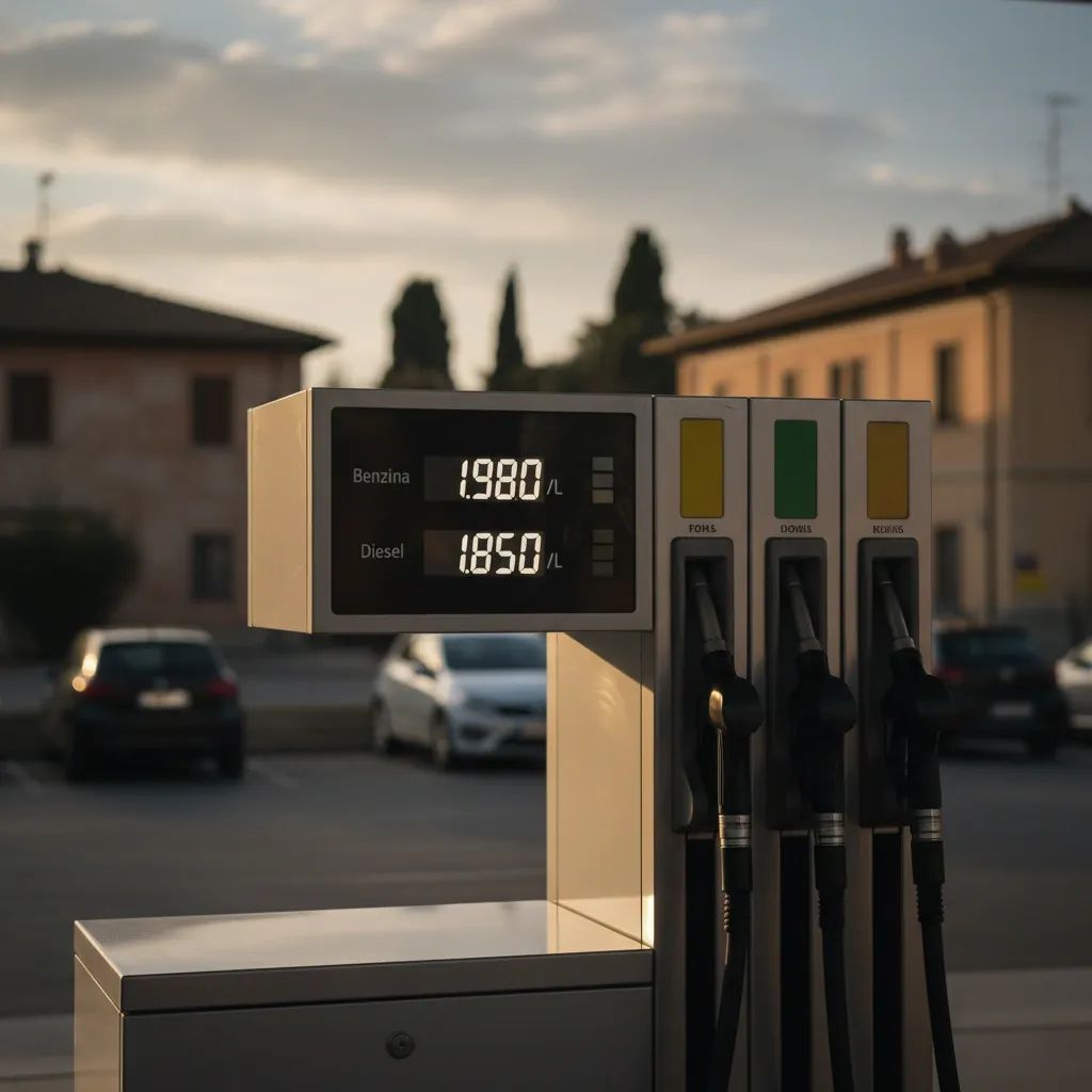Gas pump display at Italian service station reflecting rising fuel prices