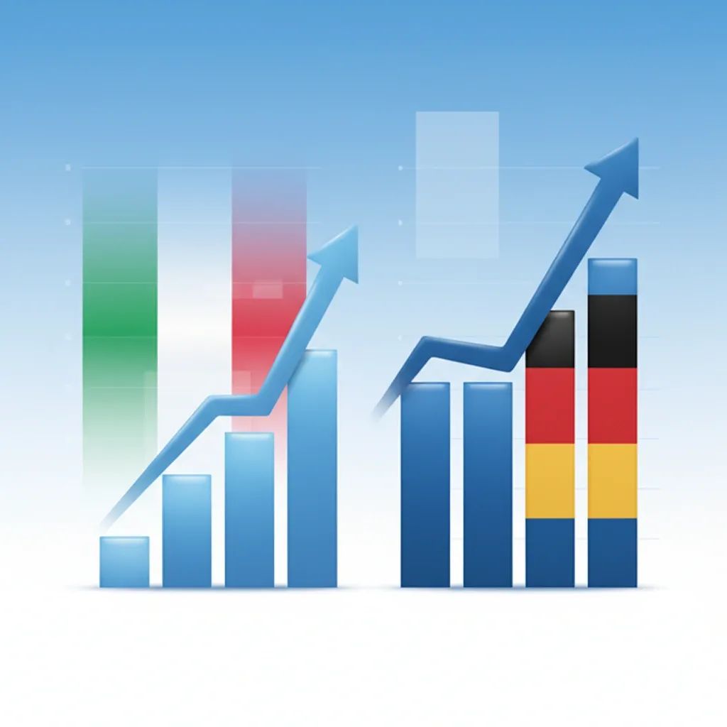 Financial chart showing Italy-Germany bond spread comparison with upward trend indicator