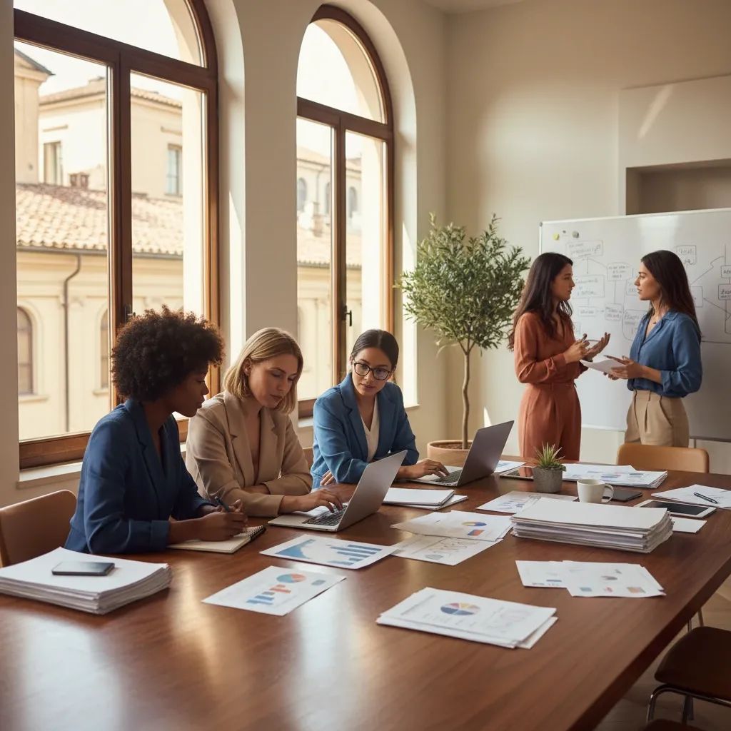 Professional women working in a modern office, representing Italian workforce and employment opportunities