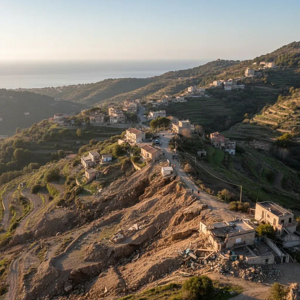 Aerial view of landslide damage near Niscemi, Sicily with displaced homes and hillside collapse