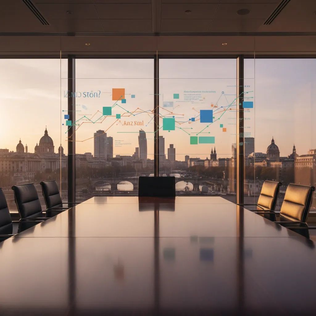 Modern corporate boardroom symbolizing banking merger negotiations between Italian and German financial institutions