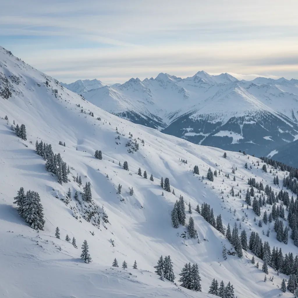 Snow-covered Alpine mountain slope in Val Ridanna region showing avalanche-prone terrain