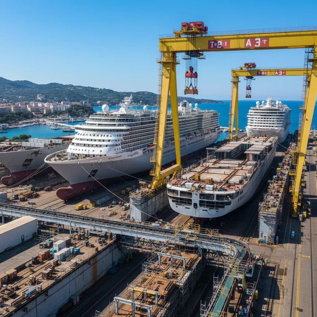 Italian shipyard with modern vessel construction and industrial infrastructure
