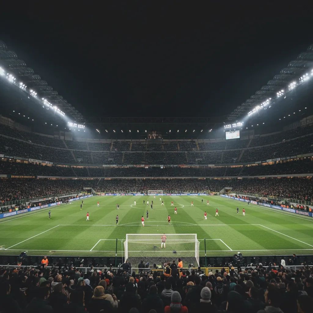 San Siro stadium packed with spectators during Milan versus Inter derby match