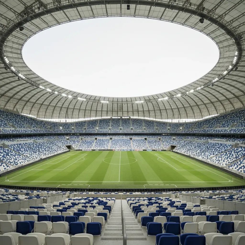 Modern football stadium interior showcasing Lusail Stadium's contemporary architecture with professional lighting
