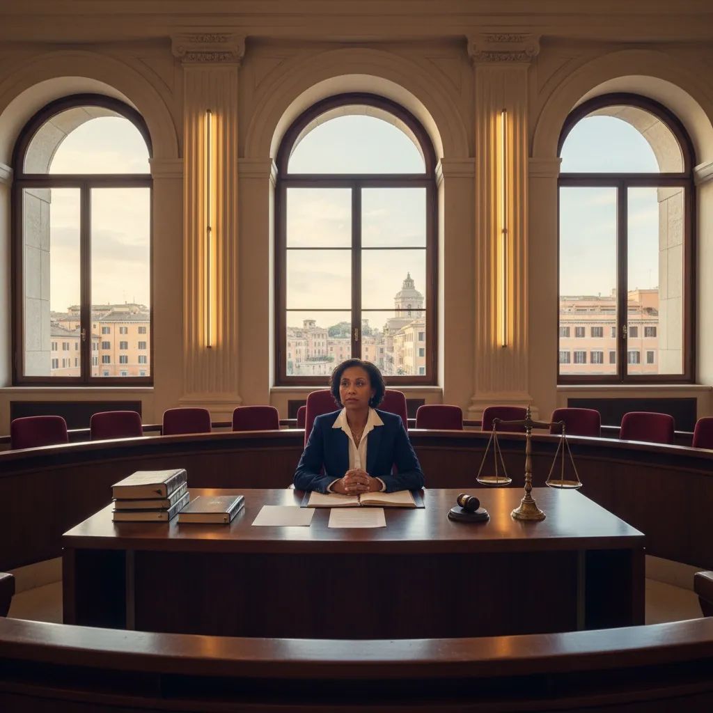 Italian courtroom or legislative setting representing legal protections for femicide victims and new 2026 law enforcement
