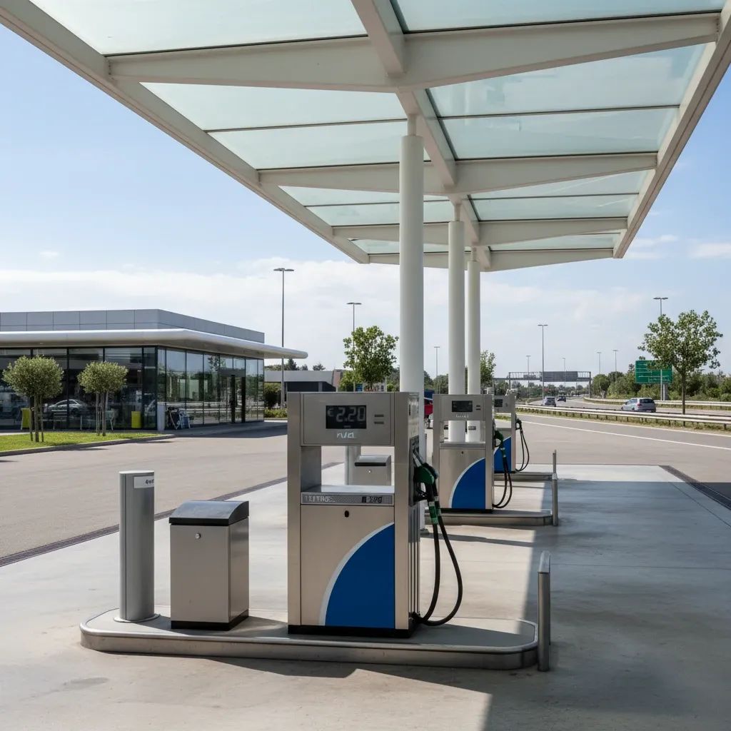 Italian highway fuel pump displaying diesel price at €2.20 per liter at motorway service station
