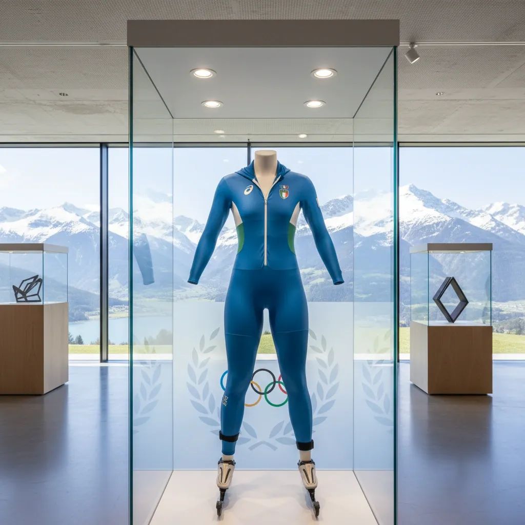 Historic Italian Olympic speed skating suit displayed in Lausanne Museum's exhibition space