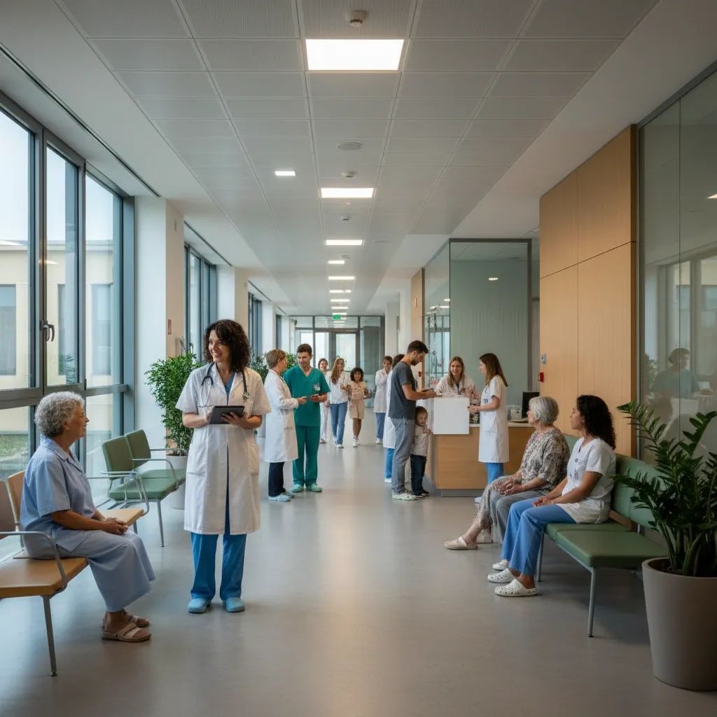 Patients and healthcare professionals in Italian hospital representing equal access to rare disease treatment