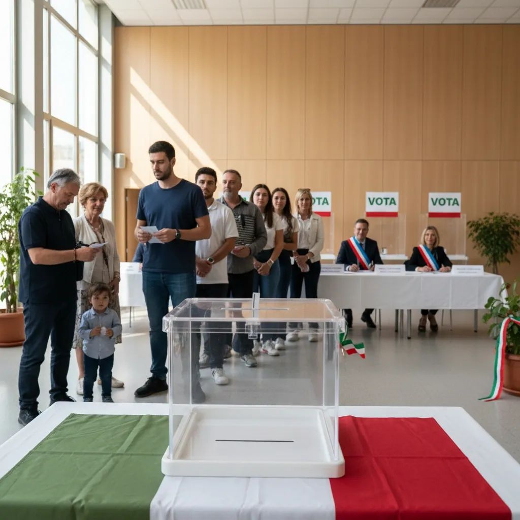 Italian citizens at voting station during constitutional referendum