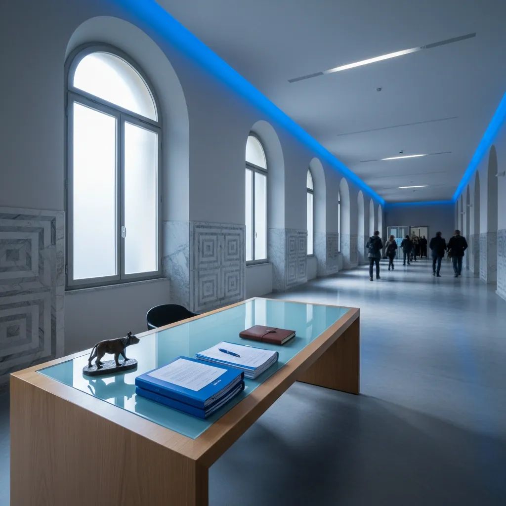 Italian government office setting with official documents and desk representing immigration policy