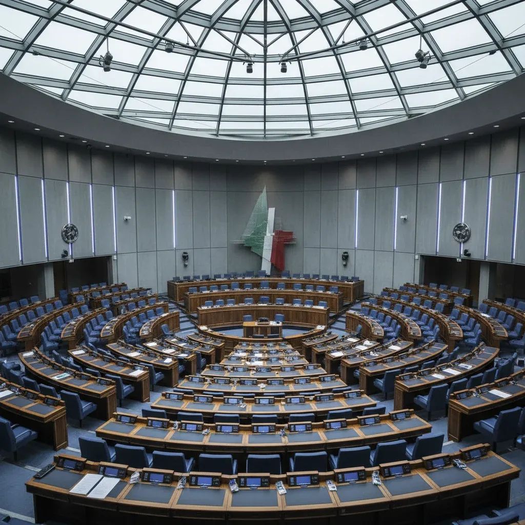 Italian Parliament chamber during legislative session, representing government security decree debate and vote