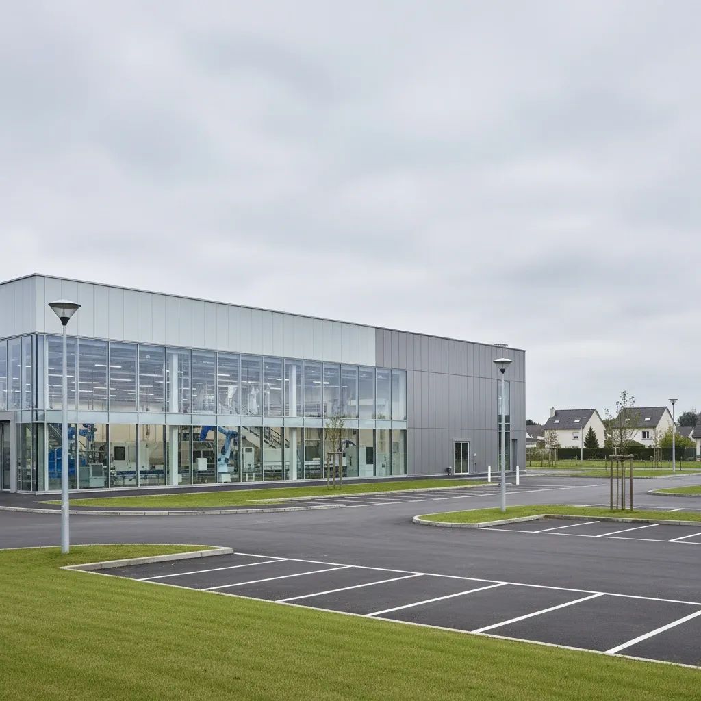 Poissy Stellantis industrial manufacturing plant facility exterior in France