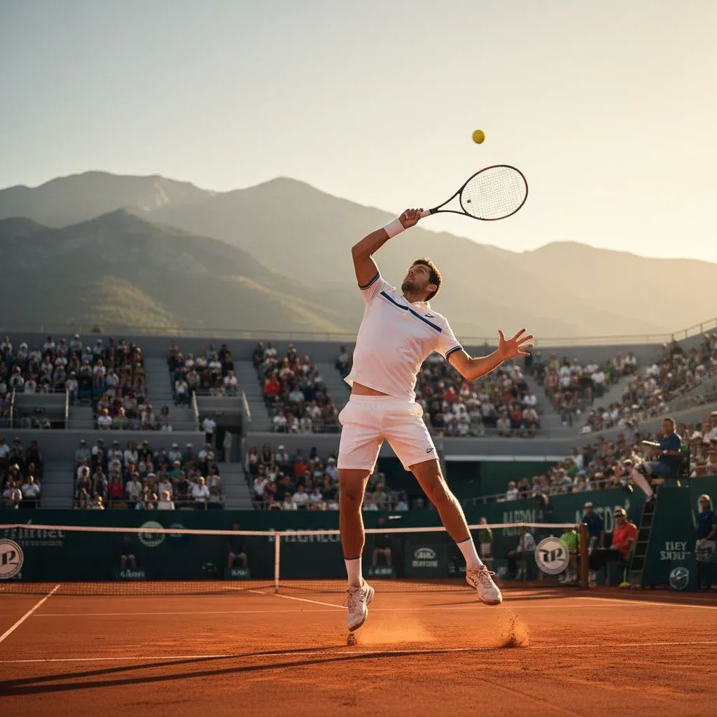 Italian tennis player in action on clay court during Madrid Masters competition