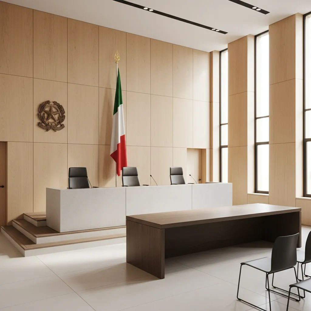 Italian courthouse interior representing judicial authority and family law proceedings