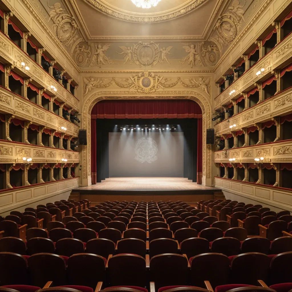 Historic Teatro San Carlo interior showing ornate theater architecture and empty auditorium