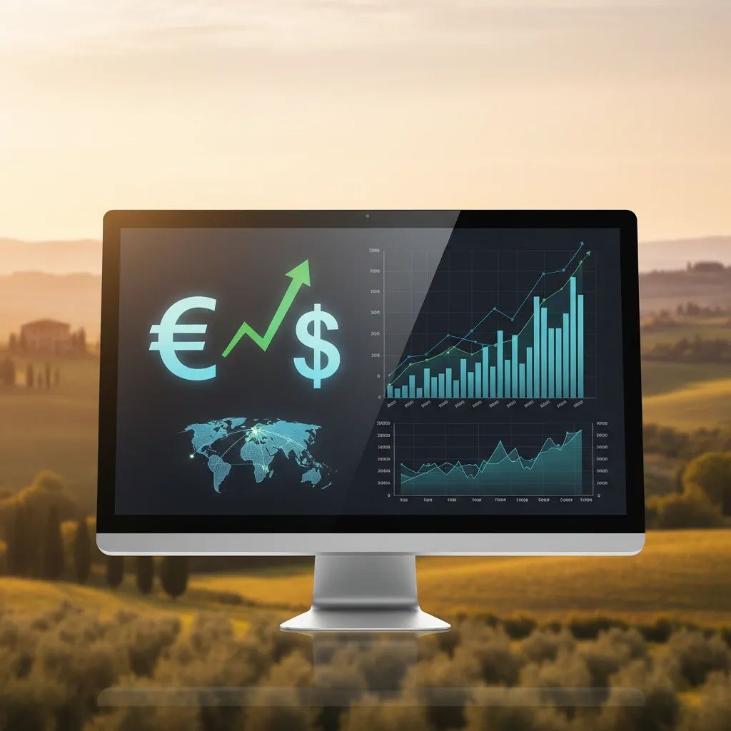 Financial chart showing euro-dollar exchange rate trends with Italian economic context
