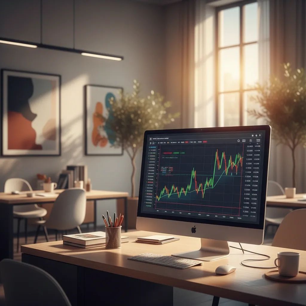 Financial dashboard showing stock market performance and growth charts on computer screen