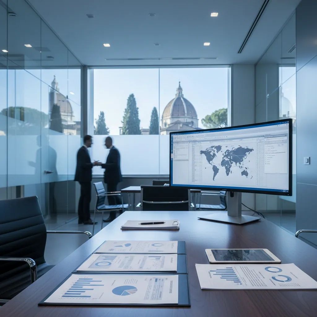 Banking office scene depicting financial analysis and credit documentation for news article