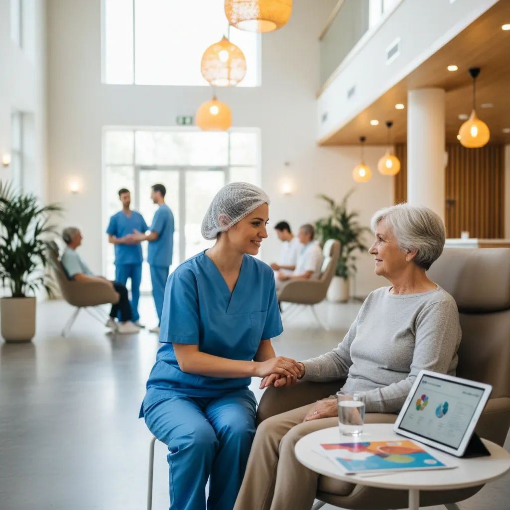 Modern Italian healthcare clinic interior representing mental health support and elderly care services