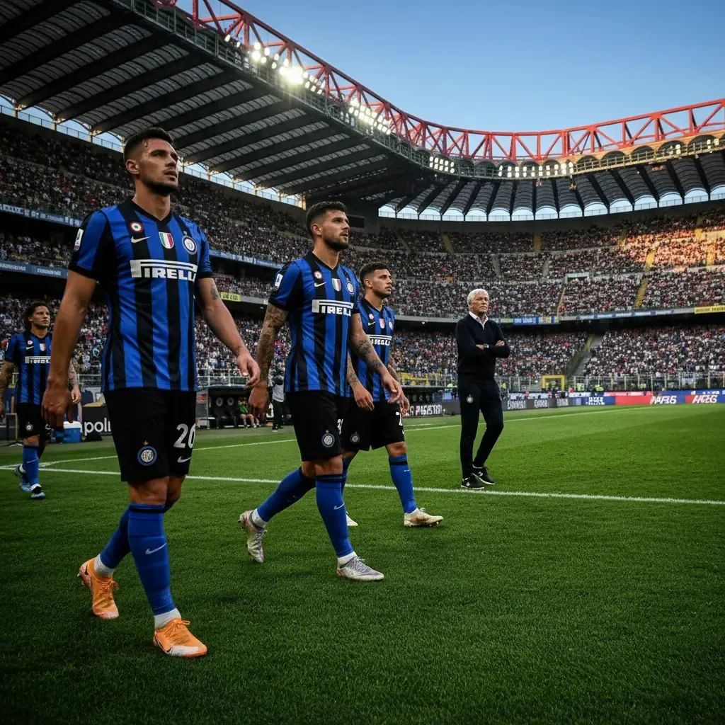 Inter Milan coach Cristian Chivu with players during Serie A match at Milan stadium