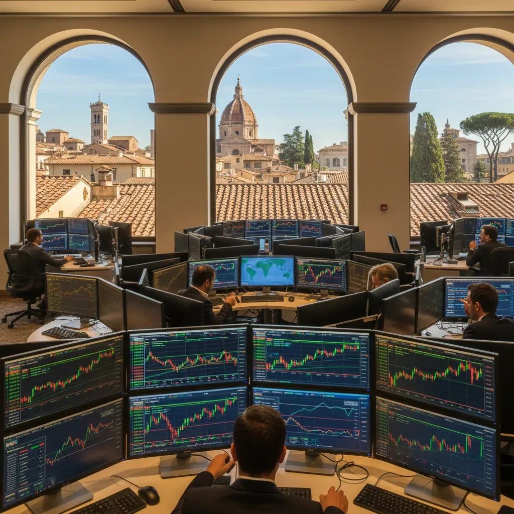 Digital stock market trading screen displaying green gains and financial charts symbolizing market rally