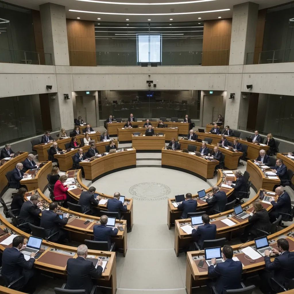 Interior of Italian Parliament Chamber showing professional legislative environment with modern architecture
