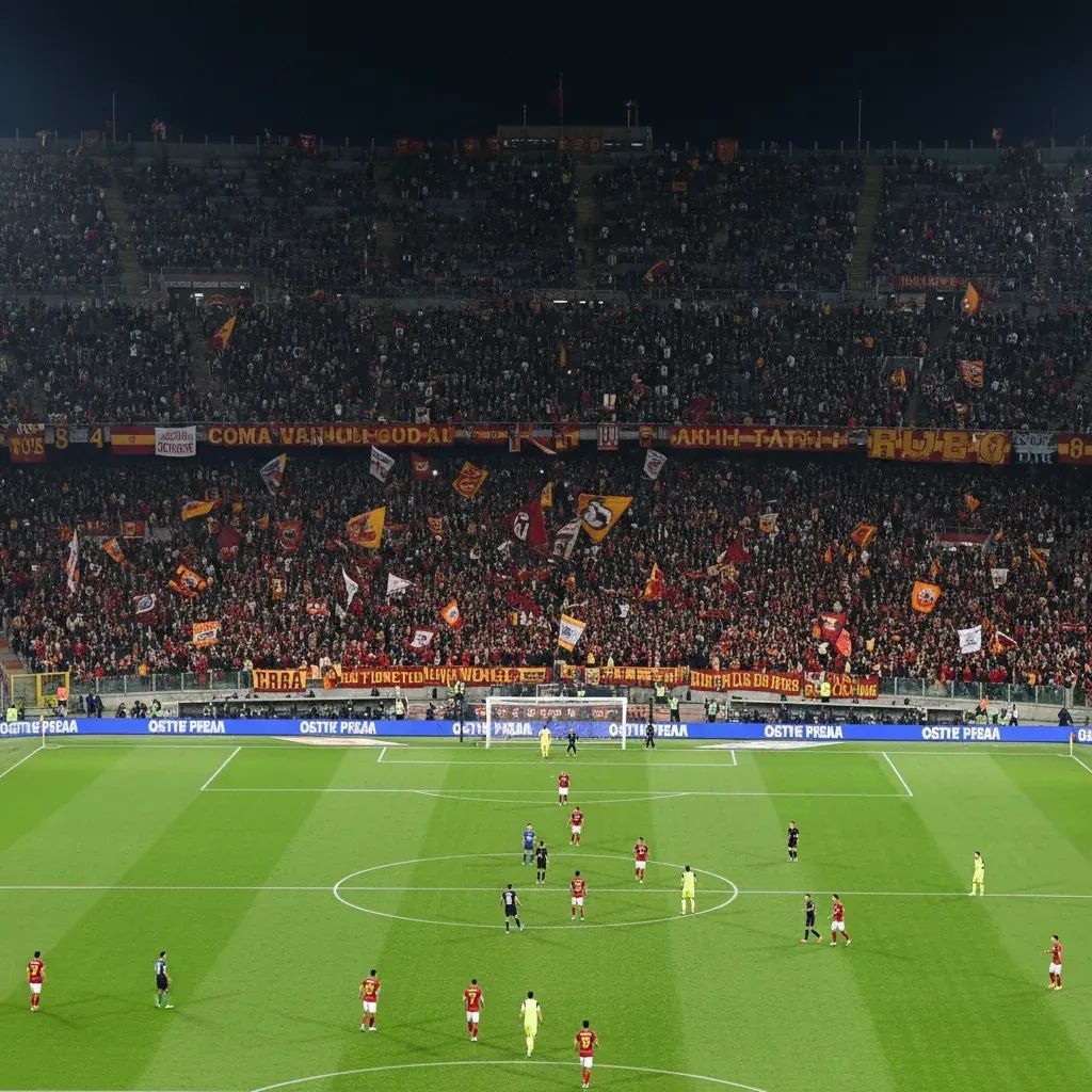 Roma players celebrate during Serie A match at Stadio Olimpico against Lecce
