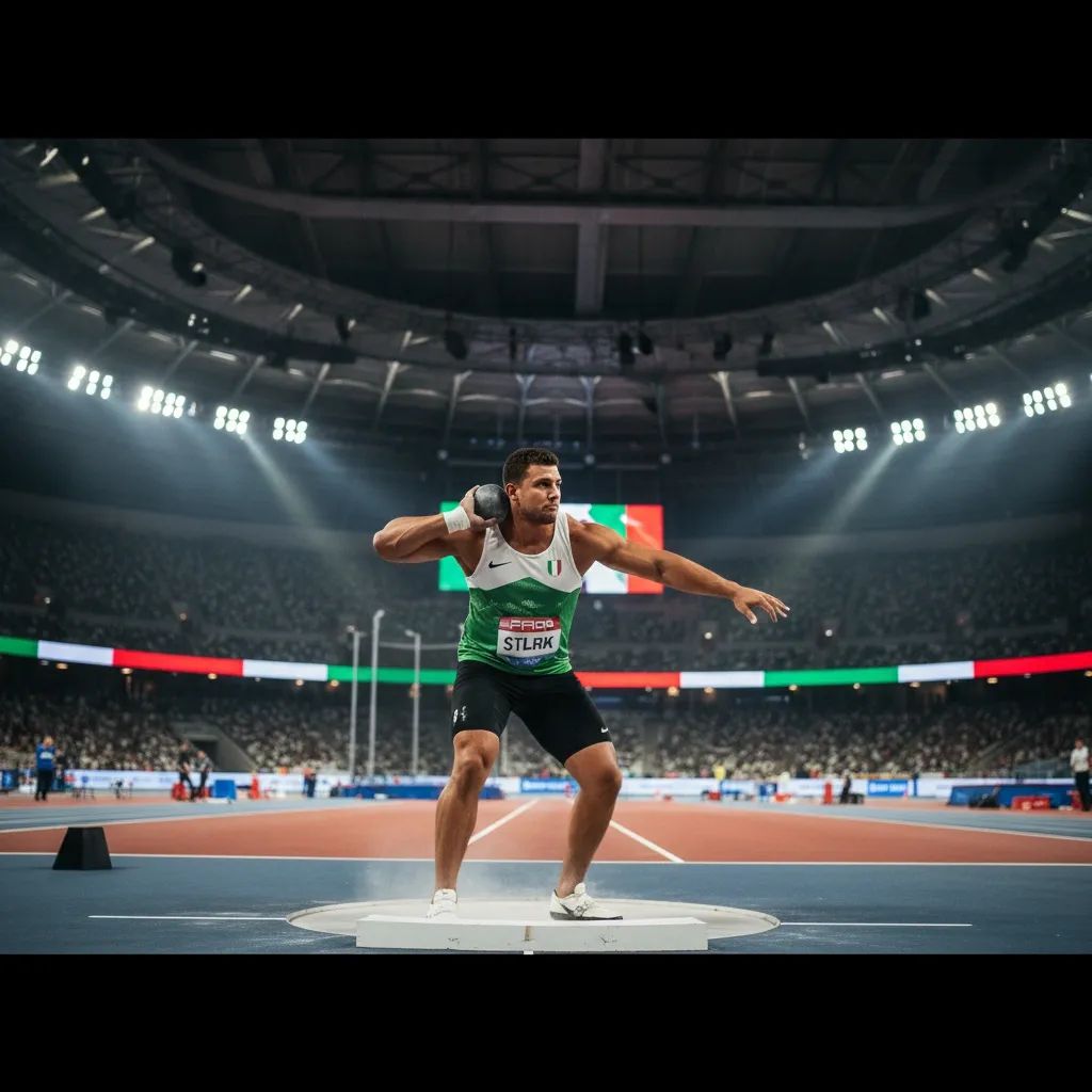 Italian shot put athlete Leonardo Fabbri competing at indoor athletics championship