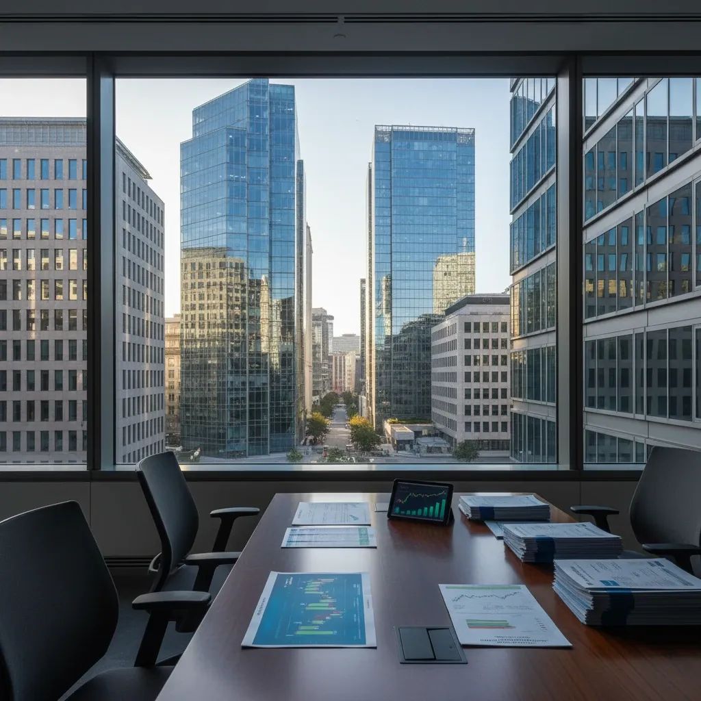 Italian financial district office showing bond trading with charts and documents