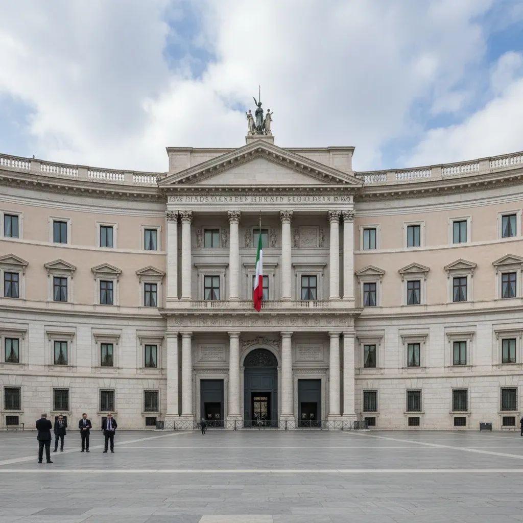 Italian Parliament building exterior symbolizing Italy's First Republic political era