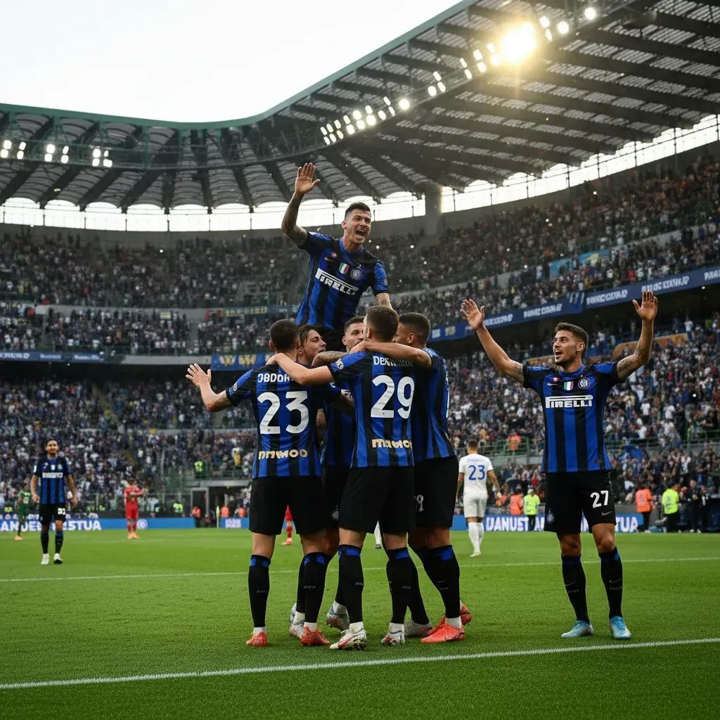 Inter Milan players celebrating during match against AS Roma in Serie A