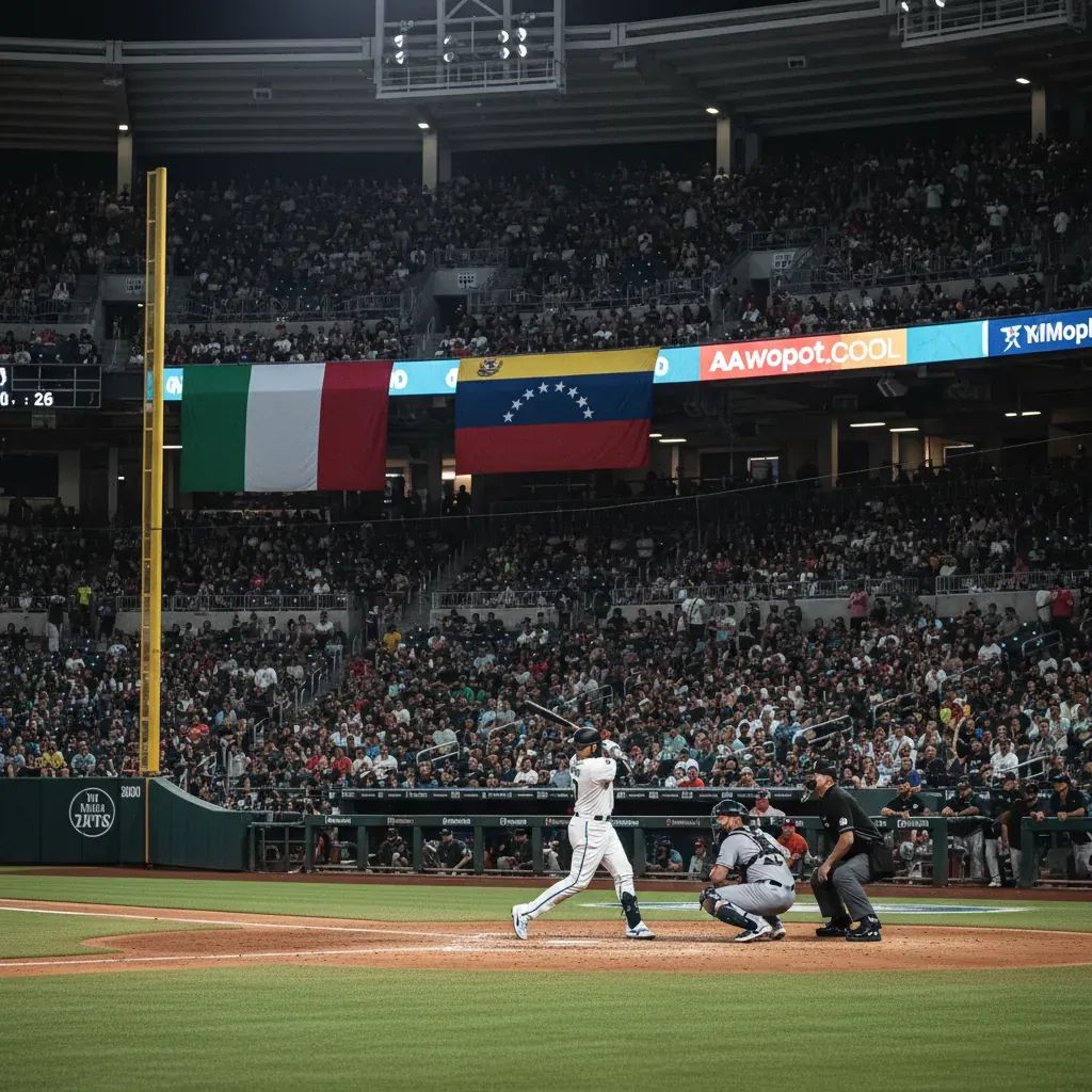Baseball player batting during World Baseball Classic semifinal match at Miami stadium