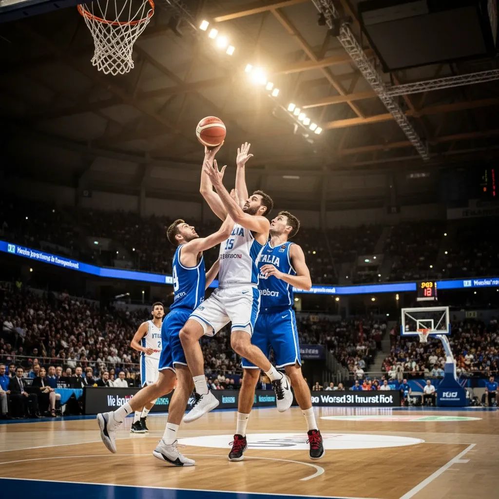 Italian basketball team playing in Newcastle qualifier, players in action during World Cup qualifying match