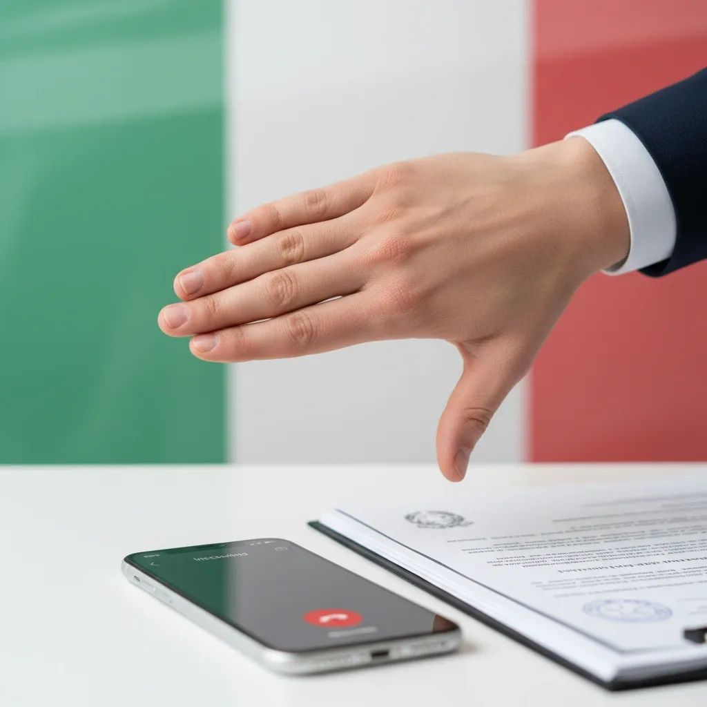 Person rejecting unsolicited phone call with contract document, representing consumer protection rights