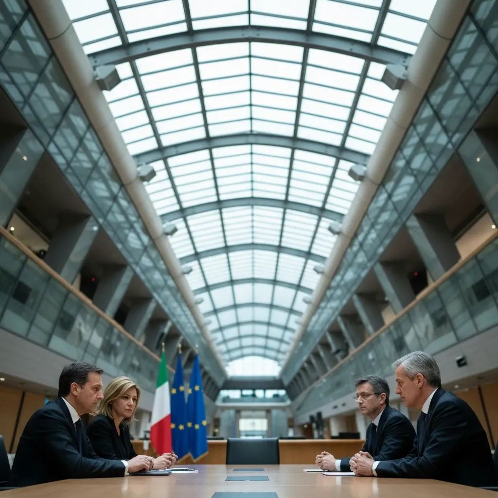 European diplomats in discussion at official government building during Ukraine aid negotiations