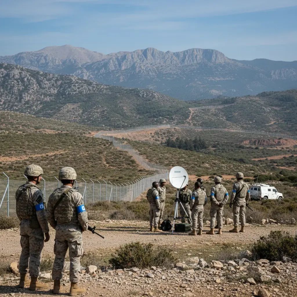 International peacekeeping personnel monitoring a disputed border region in Middle East
