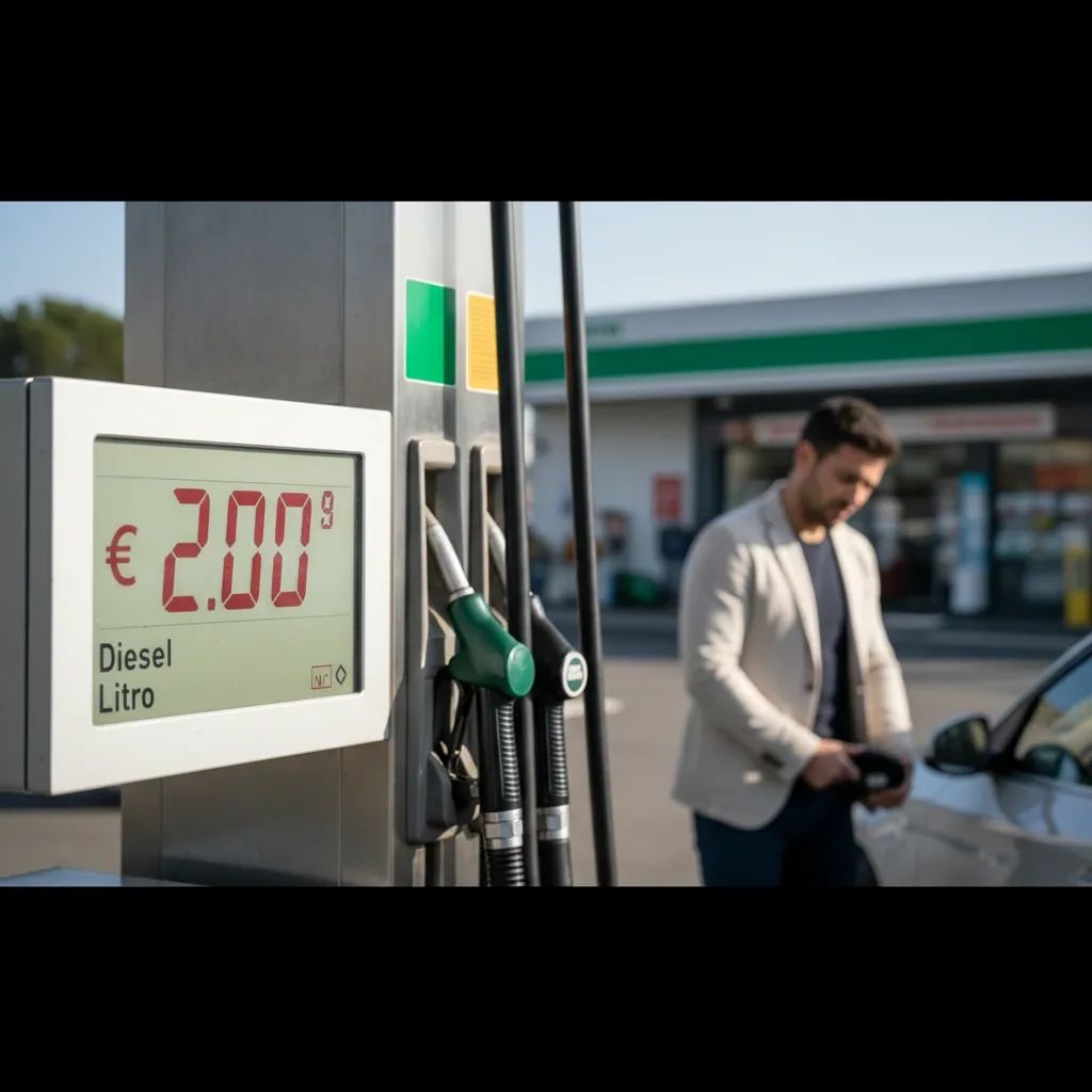 Italian gas pump displaying diesel price exceeding €2 per liter during energy crisis