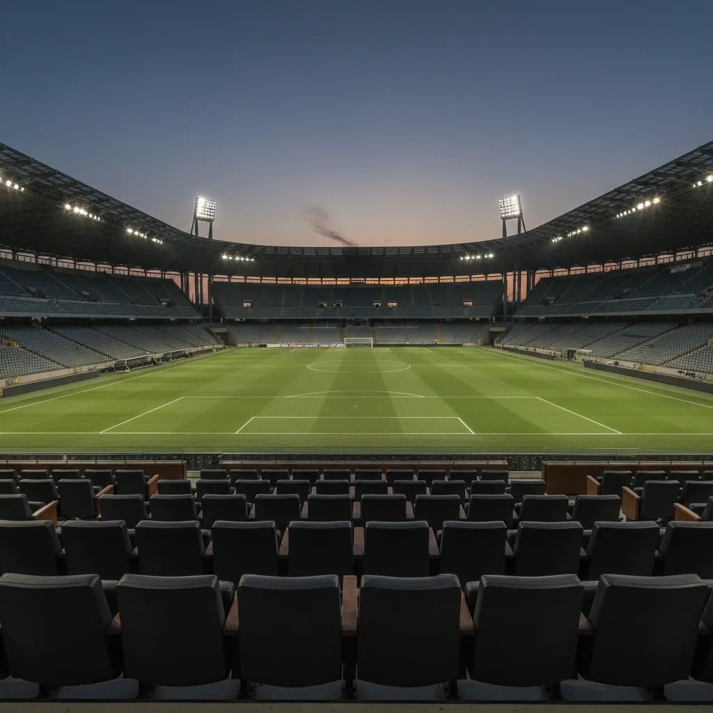 Empty directors’ seats overlooking an Italian football pitch, hinting at Juventus executive suspension