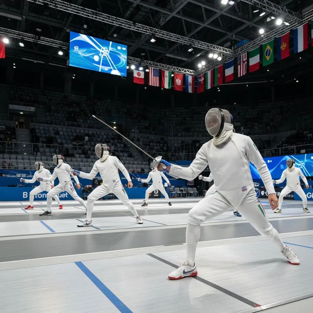 Italian fencers preparing for competition at international foil Grand Prix event