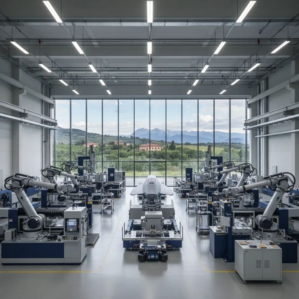 Advanced aerospace manufacturing facility representing Italy's defense sector growth and innovation
