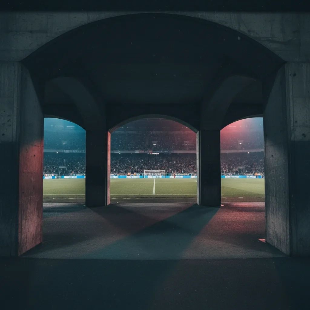 Empty Italian football stadium corridor reflecting Serie A's European competition struggles