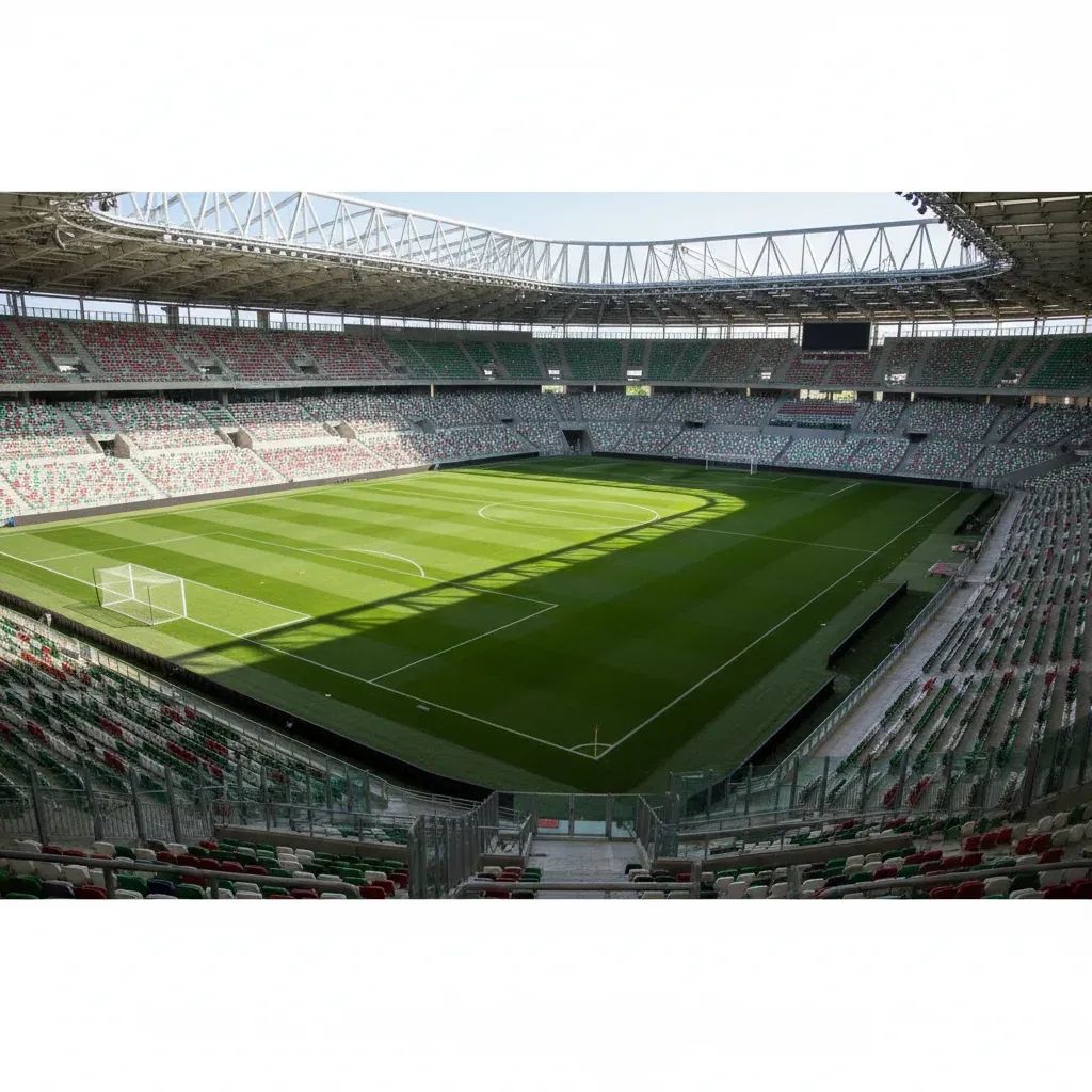 Italian football stadium interior with empty pitch and seating, professional sports venue