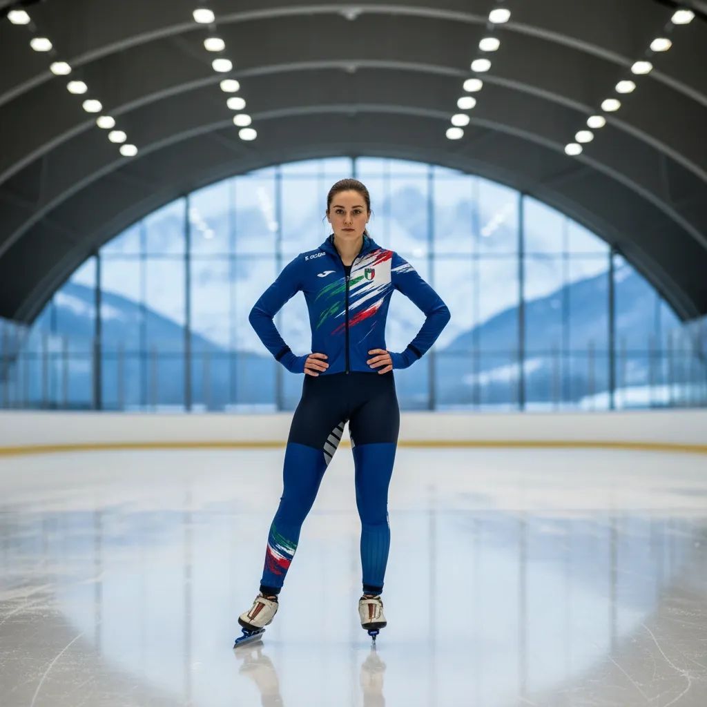 Speed skater athlete in training session on indoor ice rink track