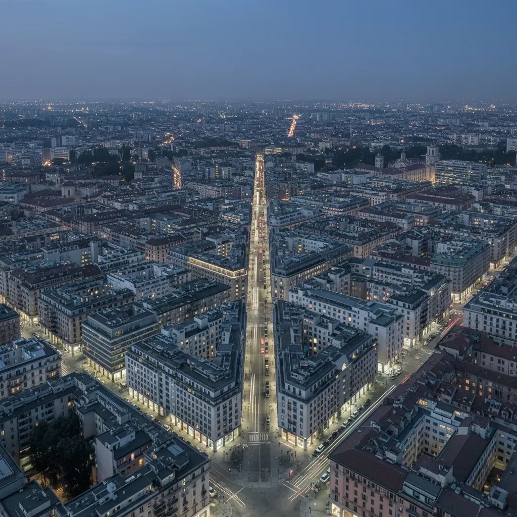 Milan urban landscape with downtown buildings showing government quarter area